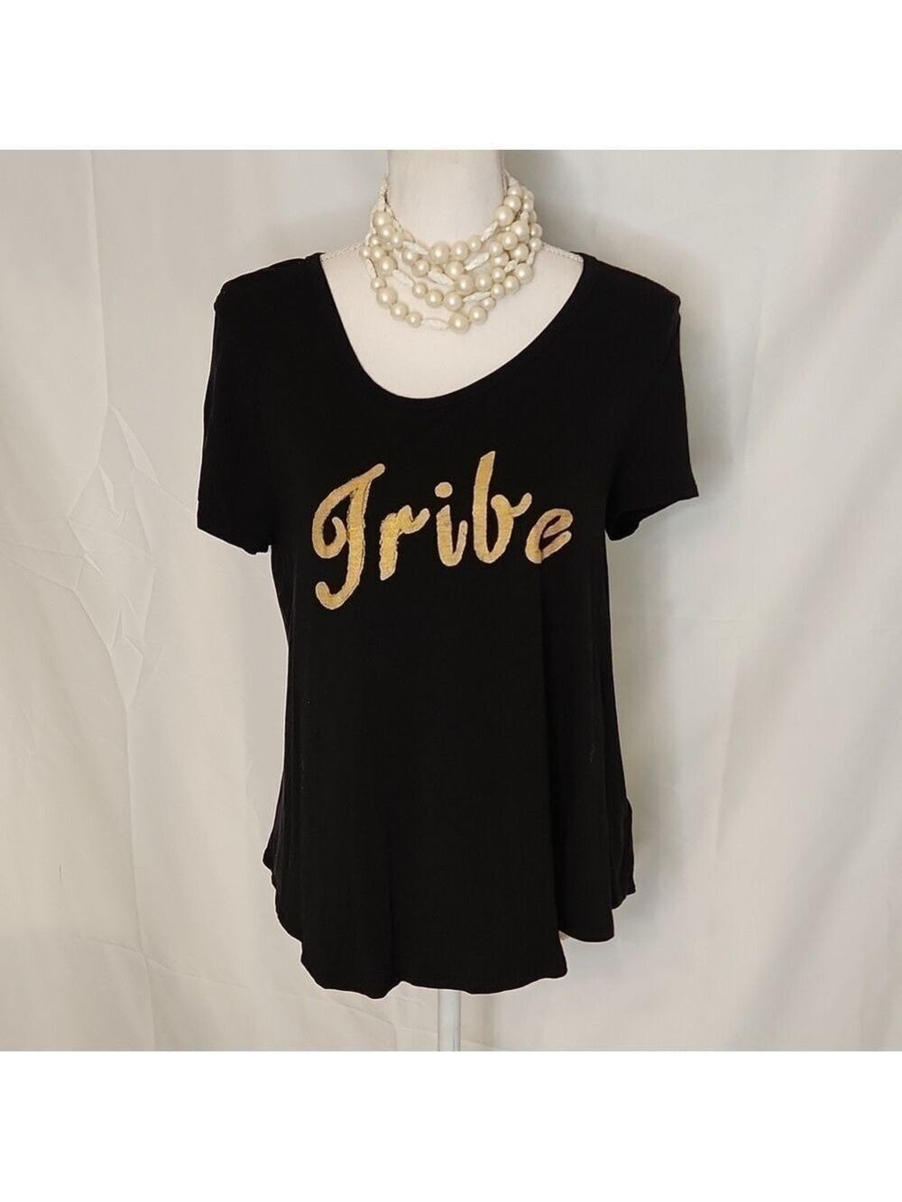 Tribe t-shirt Merona short sleeve black gold lettering boatneck M maternity hilo